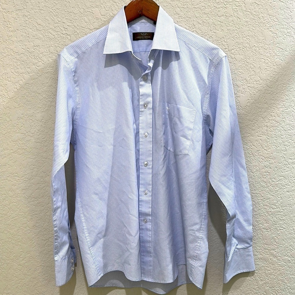 Giorgio Armani Le Collezioni Blue checked fitted shirt in size 16